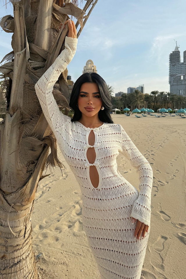 Beyaz Triko Elbise ATE-4908 - 2