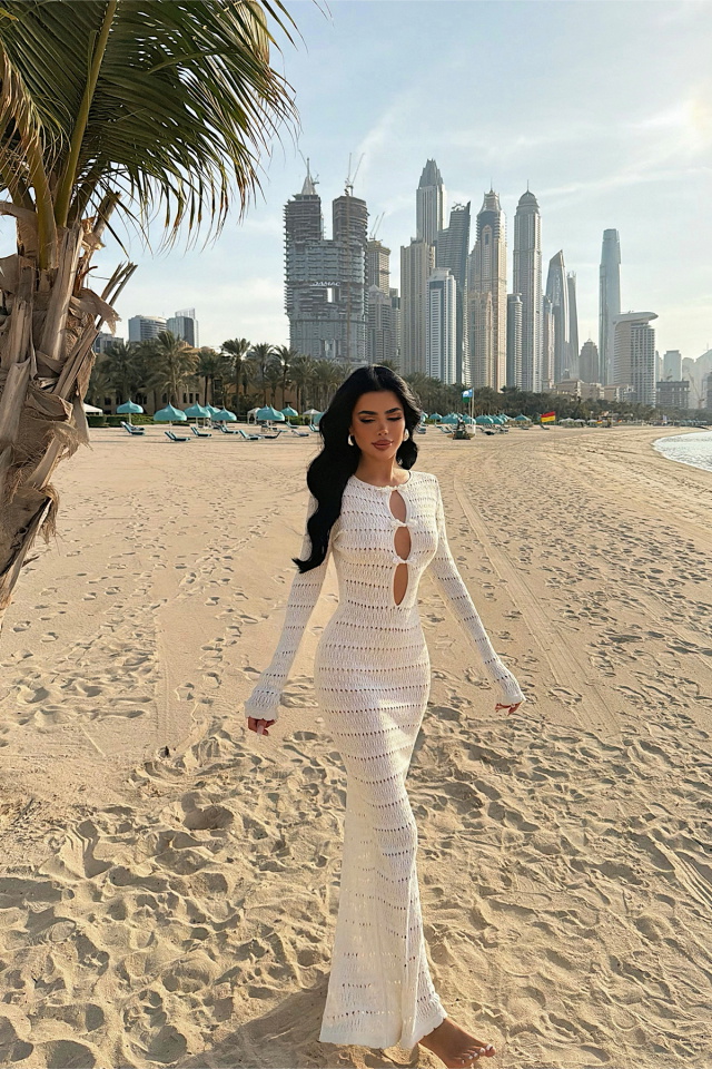 Beyaz Triko Elbise ATE-4908 - 4