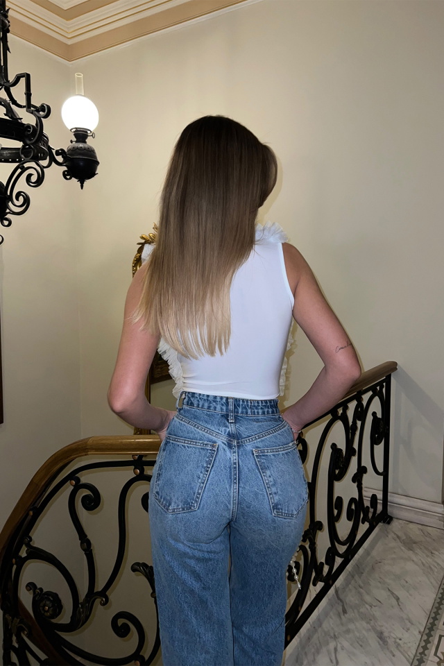 Beyaz Tül Detay Bodysuit ATE4300 - 5