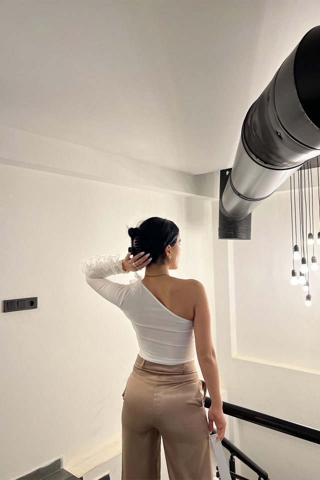 Beyaz Tül Detay Crop Top ATE3737 - 4