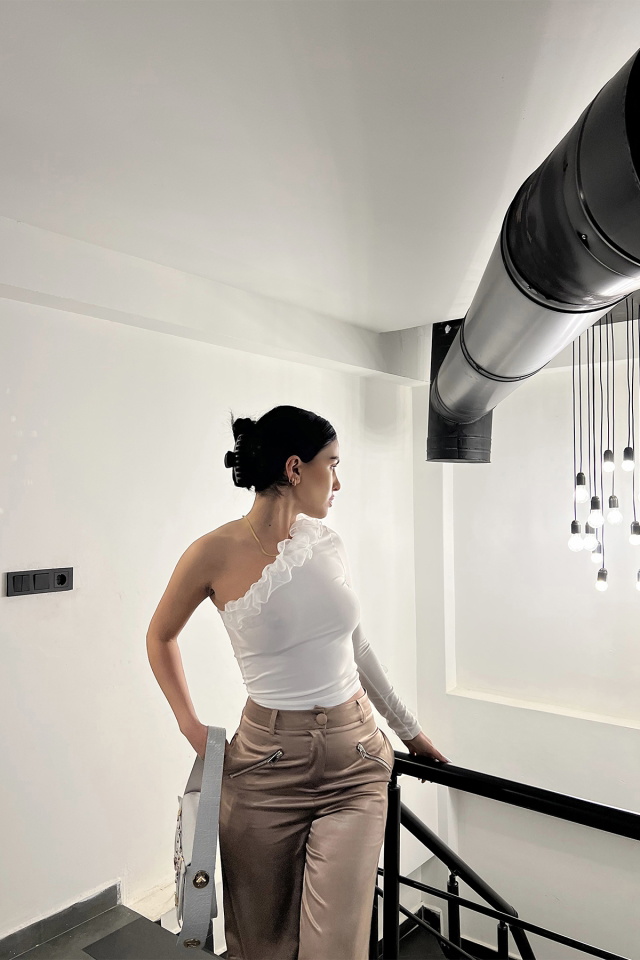 Beyaz Tül Detay Crop Top ATE3737 - 3