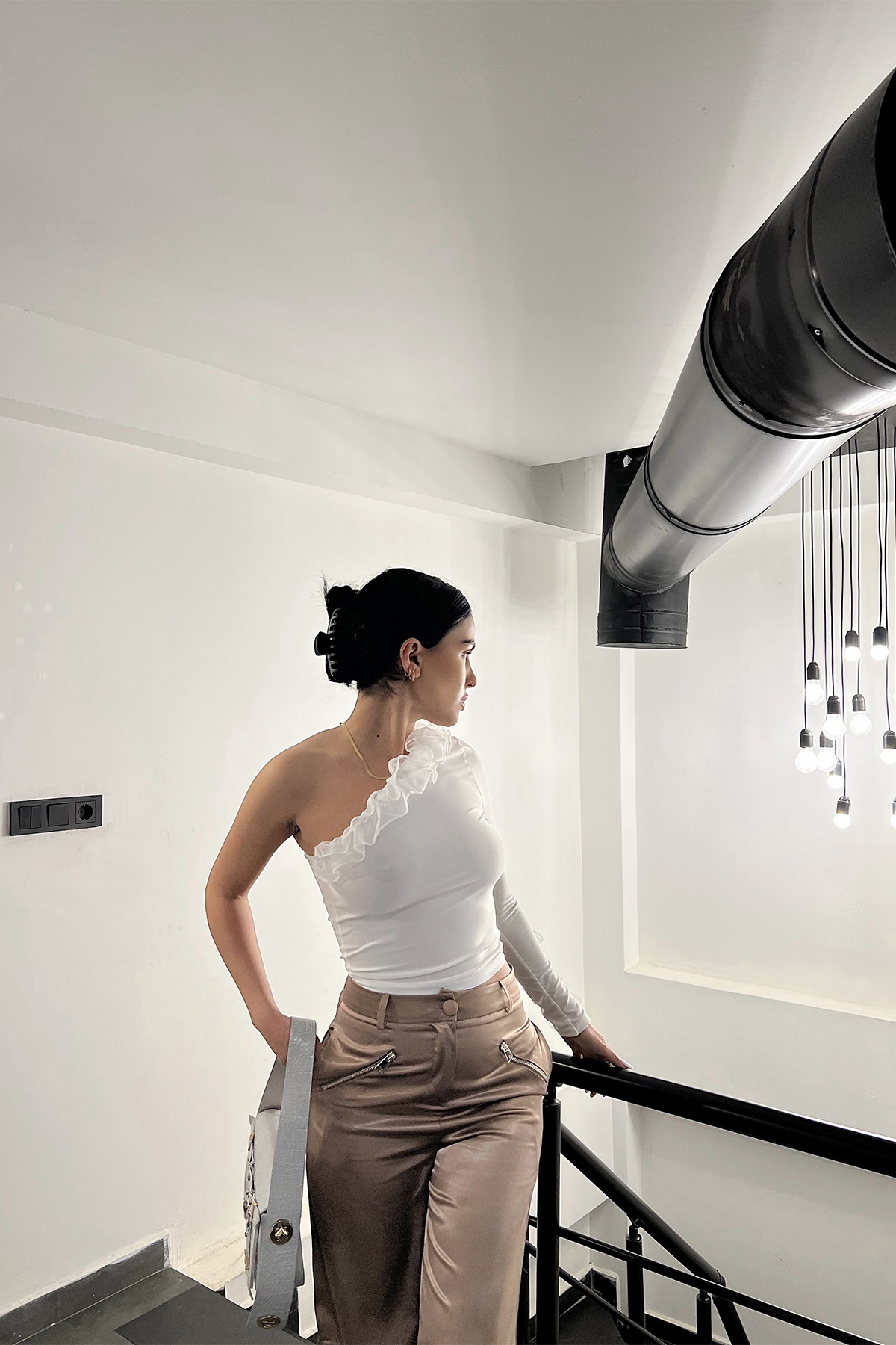 Beyaz Tül Detay Crop Top ATE3737 - 3