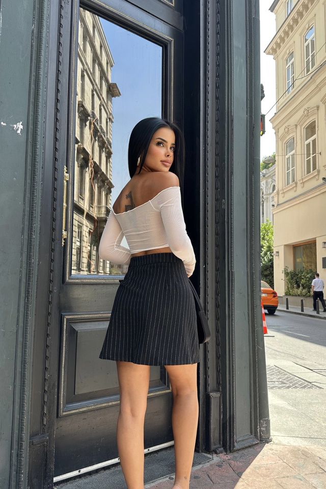 Beyaz Tül Detay Crop Top ATE6649 - 4