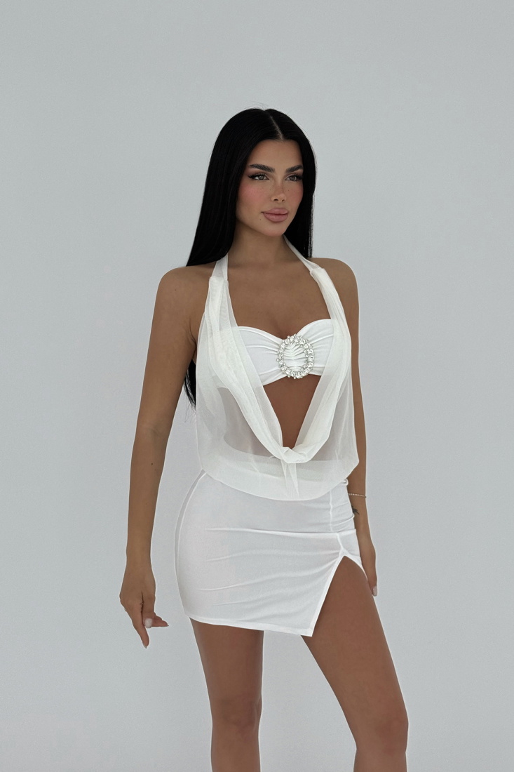 Beyaz Mollie Mini Elbise ATE-2599 - EYYO