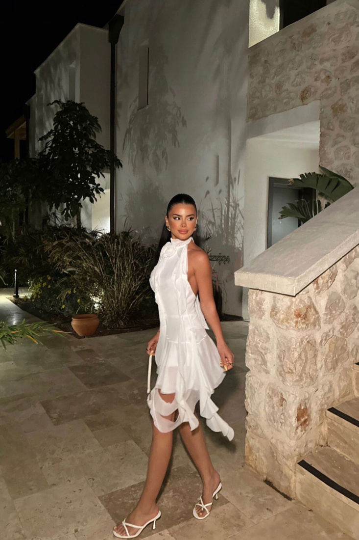 Beyaz Polina Mini Elbise ATE-1002 - EYYO