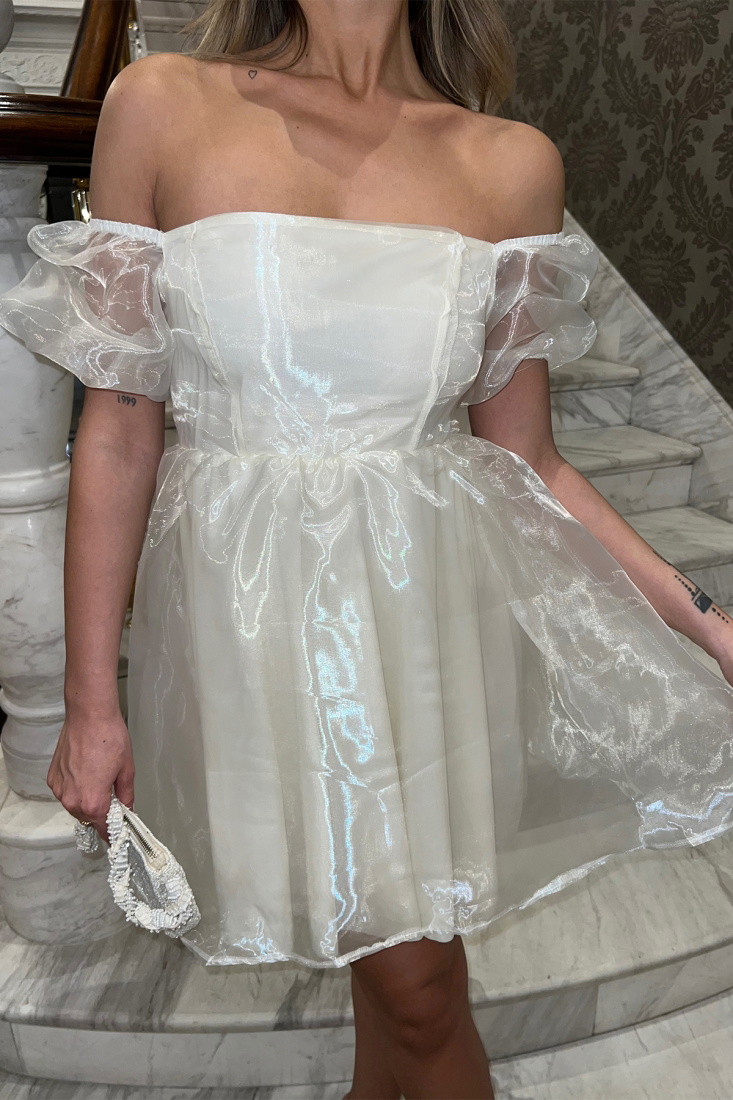 Beyaz Tül Mini Elbise ATE4042 - EYYO