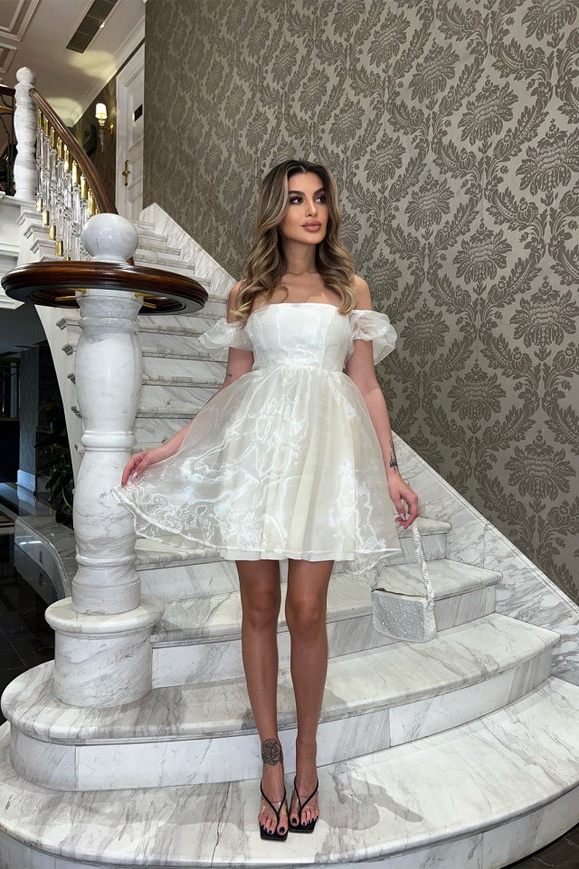 Beyaz Tül Mini Elbise ATE4042 - 6