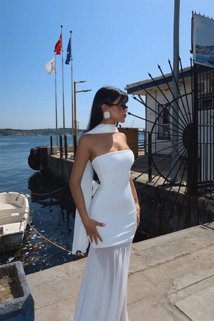 Beyaz Tül Uzun Elbise ATE-2618 - EYYO