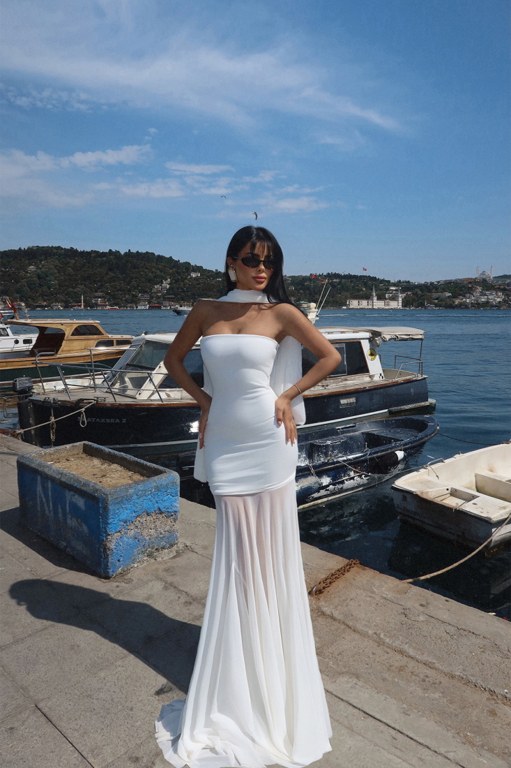 Beyaz Tül Uzun Elbise ATE-2618 - EYYO