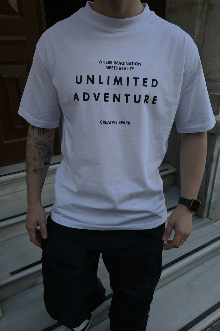 Beyaz Unlımıted Adventure Yazılı Tişört ATE5016 - EYYO
