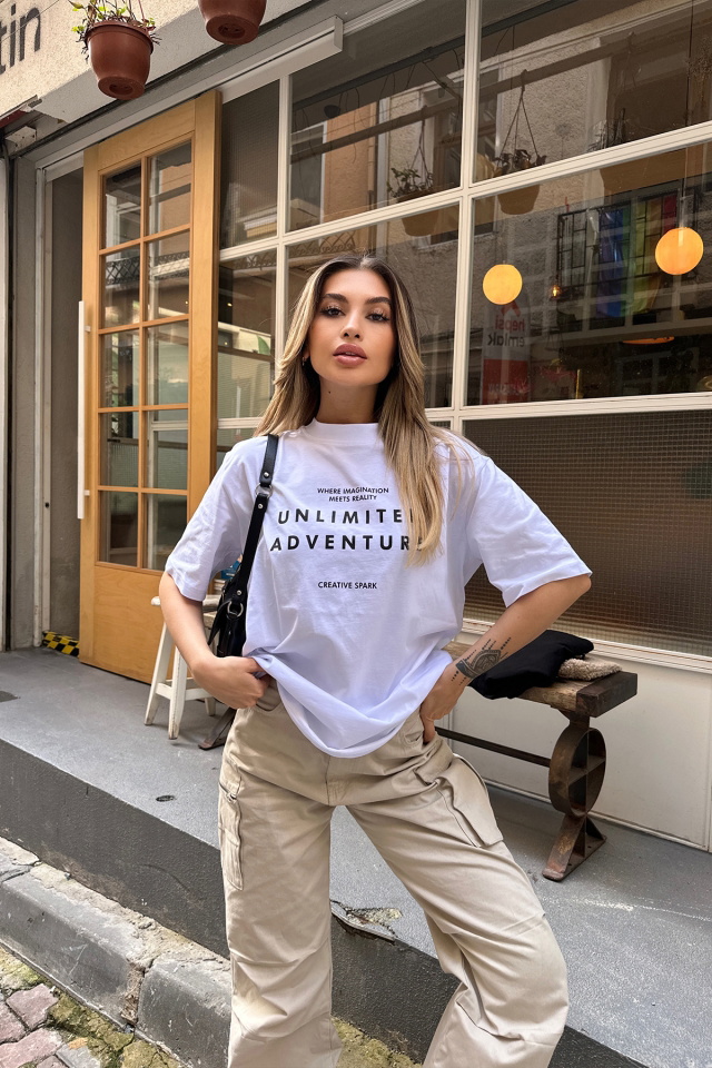 Beyaz Unlımıted Adventure Yazılı Tişört ATE6075 - 4