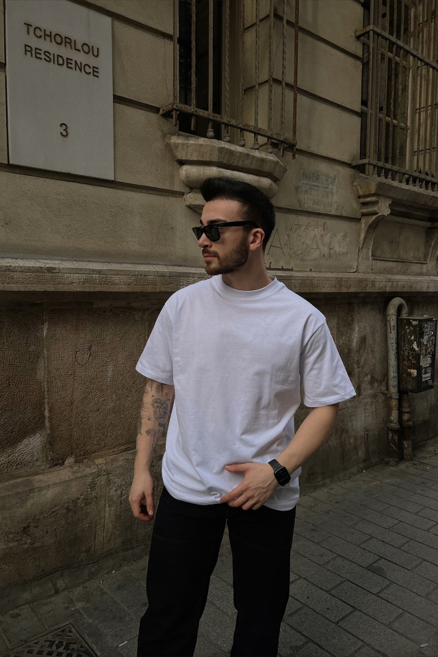 Beyaz Wellness Gang Baskılı Tişört ATE4415 - 2