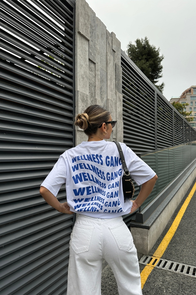 Beyaz Wellness Gang Baskılı Tişört ATE5077 -