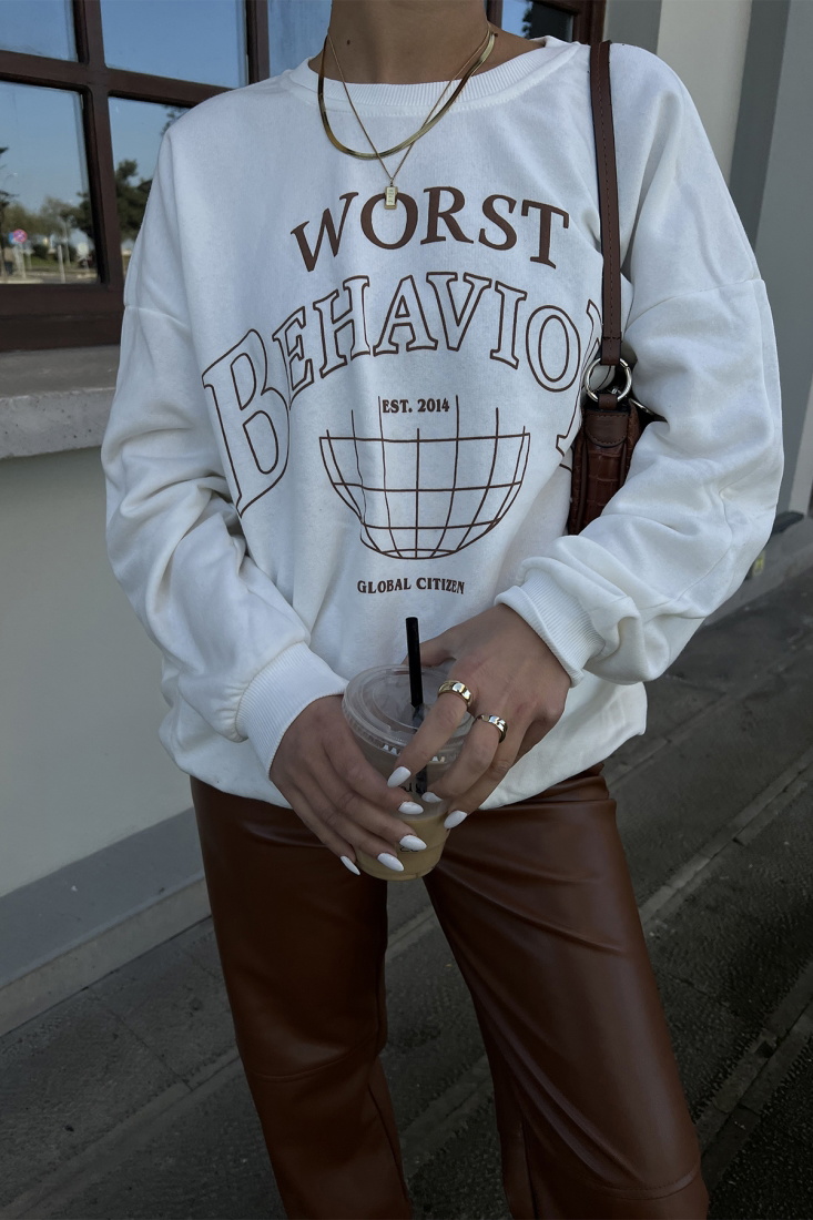 Beyaz Worst Baskılı Sweat ATE2394 - EYYO