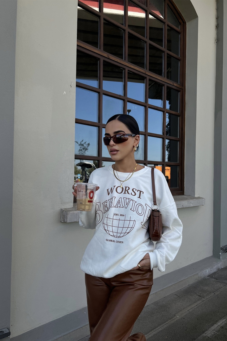 Beyaz Worst Baskılı Sweat ATE2394 - EYYO