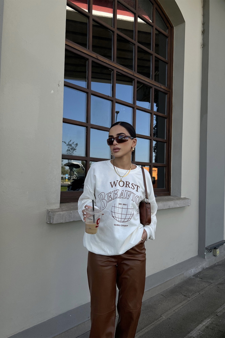 Beyaz Worst Baskılı Sweat ATE2394 - EYYO