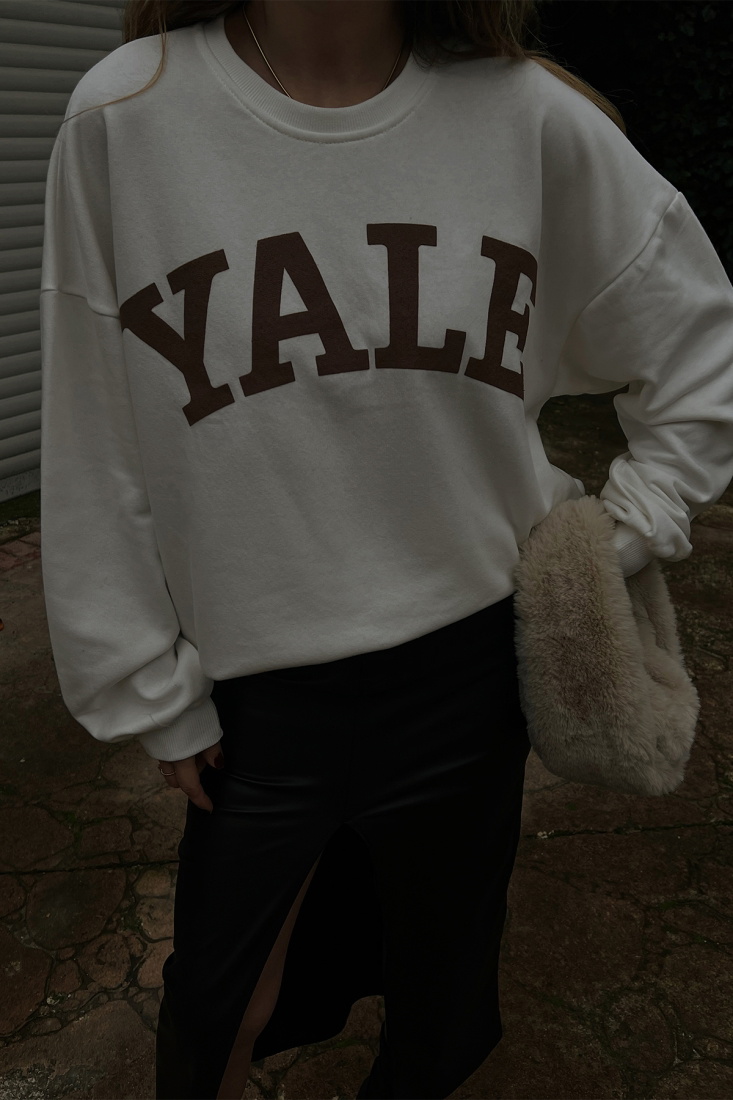 Beyaz Yale Baskılı Sweat ATE3124 - EYYO