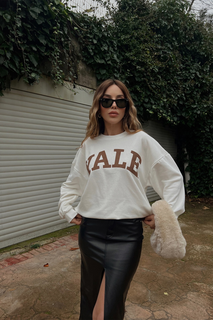 Beyaz Yale Baskılı Sweat ATE3124 - EYYO