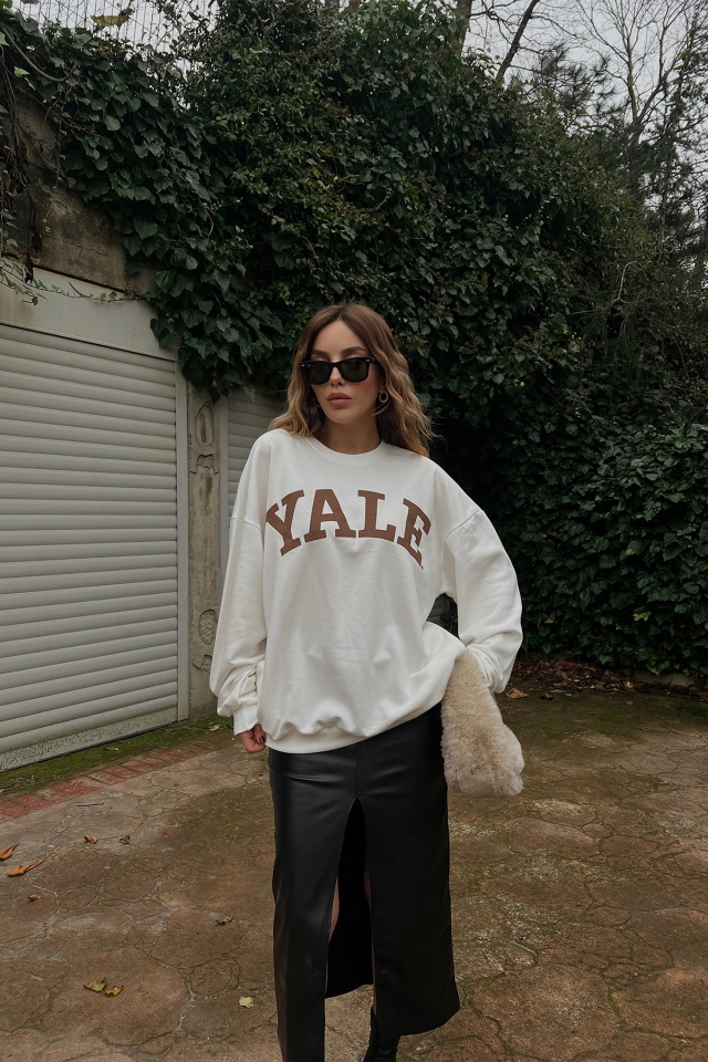 Beyaz Yale Baskılı Sweat ATE3124 - 1