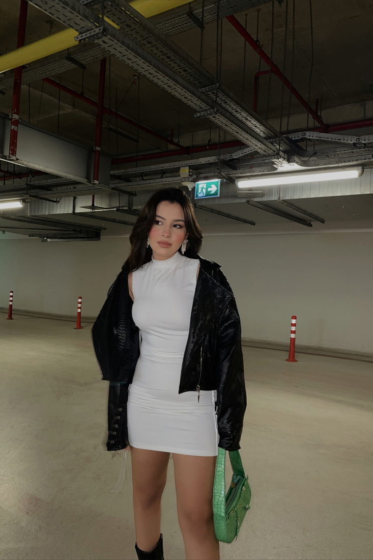 Beyaz Yanları Bağlama Nolita Elbise ATE210 - EYYO