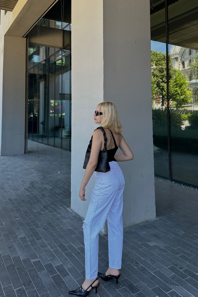Beyaz Yırtık Yüksek Bel Jean ATE7765 - 5
