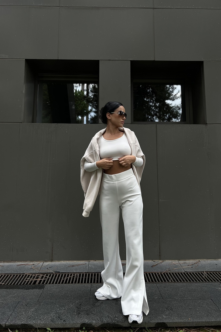 Beyaz Yırtmaç Detay Pantolon ATE2066 - SAWOSH