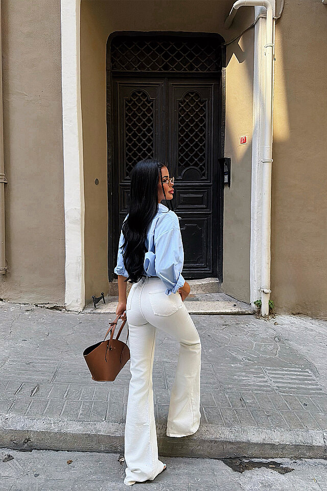 Beyaz Yüksek Bel Jean ATE6348