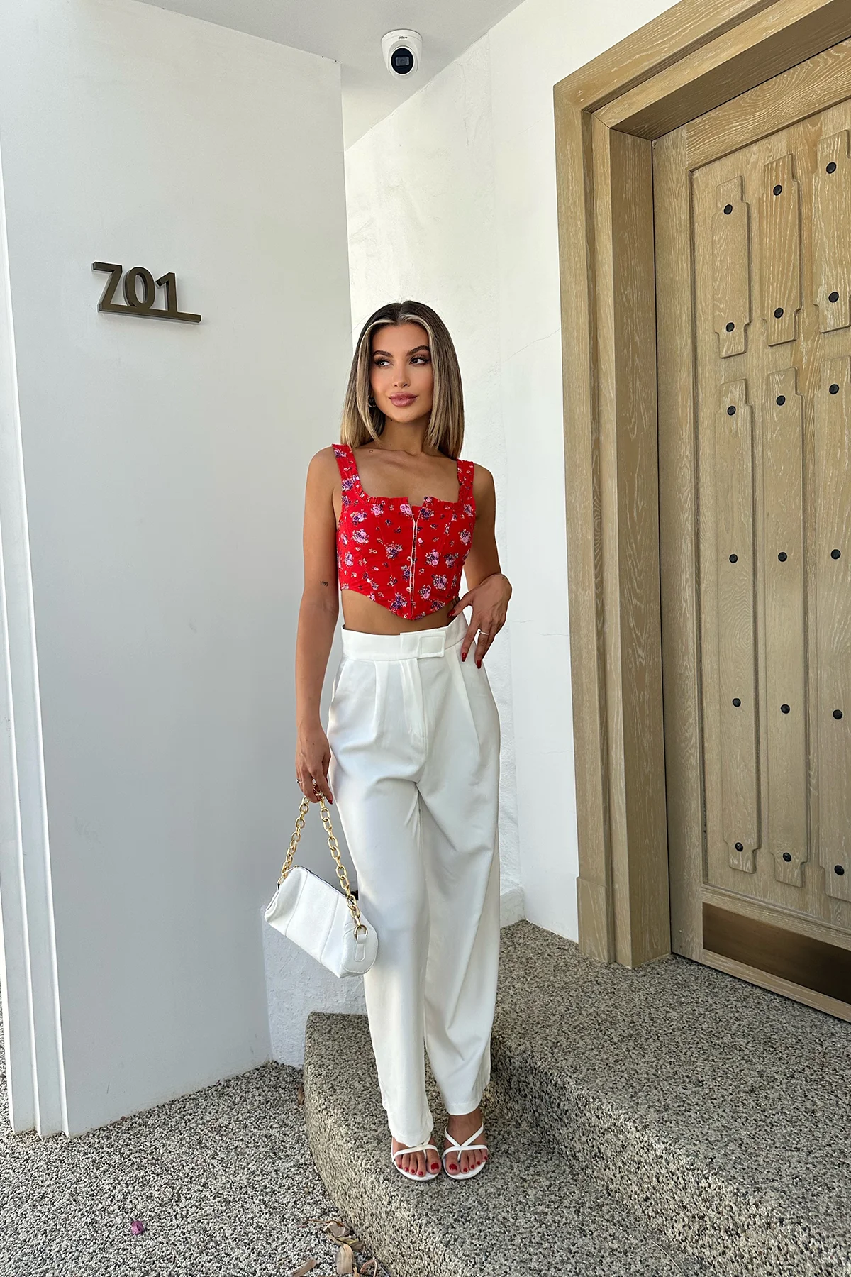Beyaz Yüksek Bel Palazzo Pantolon ATE7654 - 4