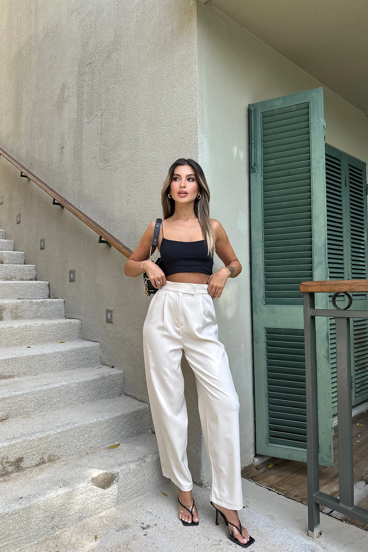 Beyaz Yüksek Bel Palazzo Pantolon