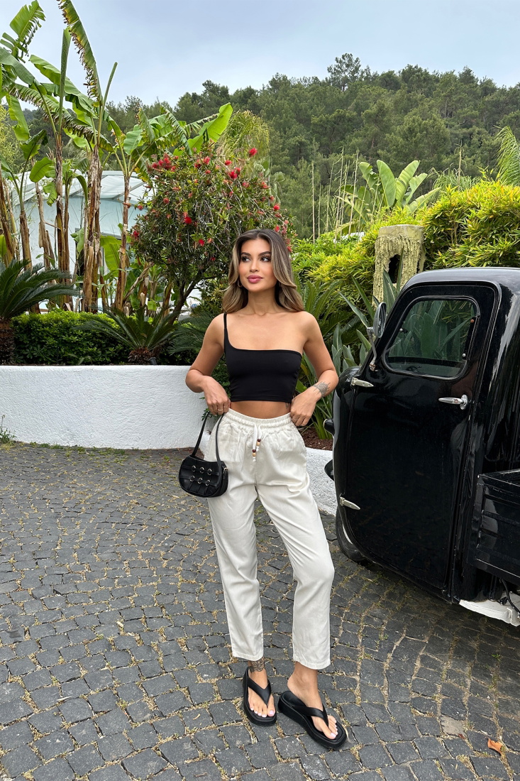 Beyaz Yüksek Bel Pantolon ATE6960 - EYYO