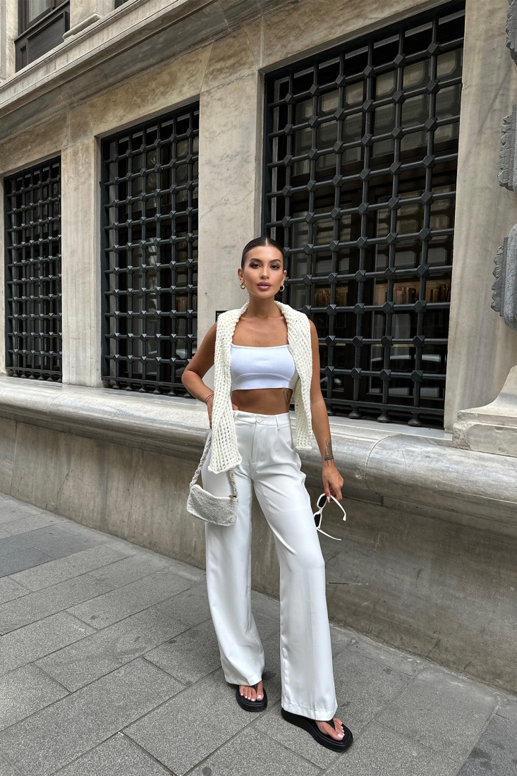 Beyaz Yüksek Bel Pantolon ATE7108 - EYYO