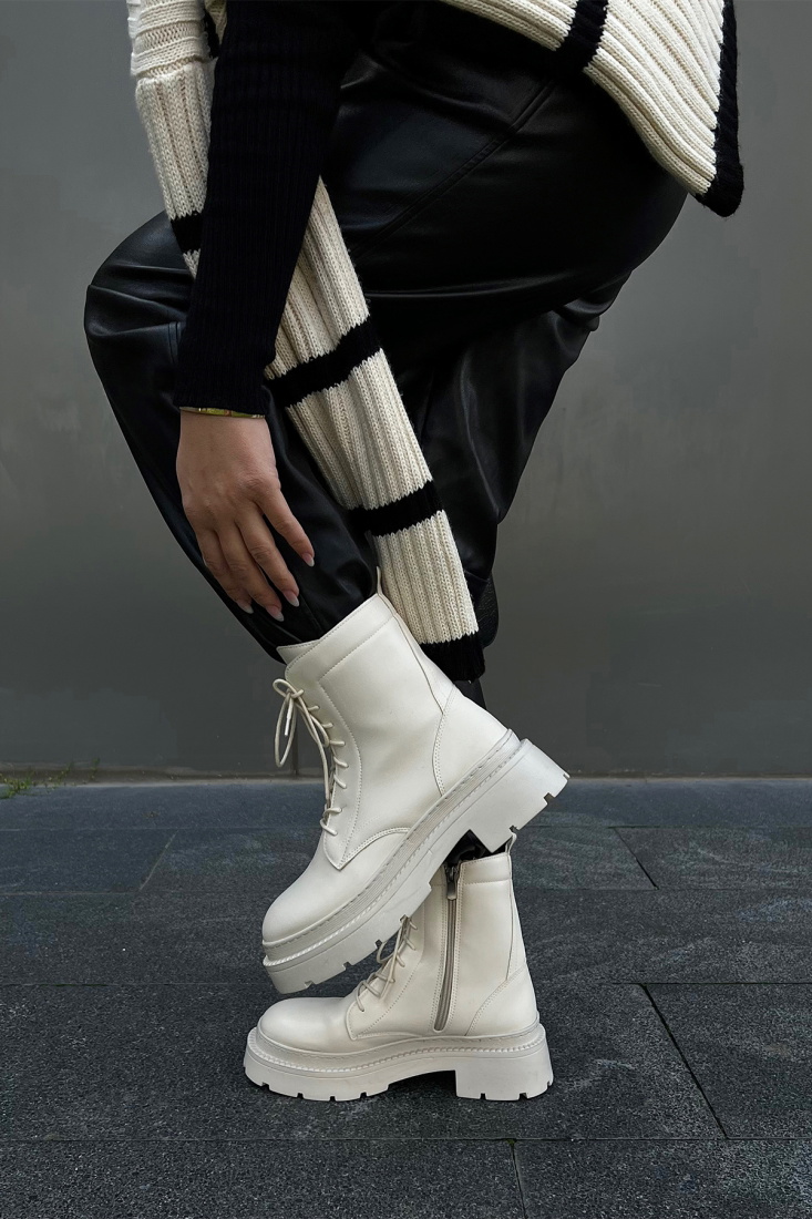 Beyaz Yüksek Taban Fermuarlı Bot ATE2946 - EYYO