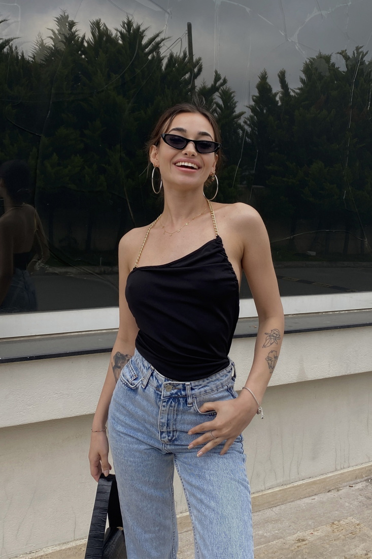 Black Back Detail Crop Top ATE6687 - BARAN