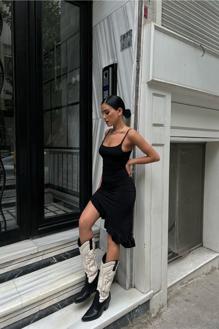 Black Back Detail Dress ATE6979 - EYYO