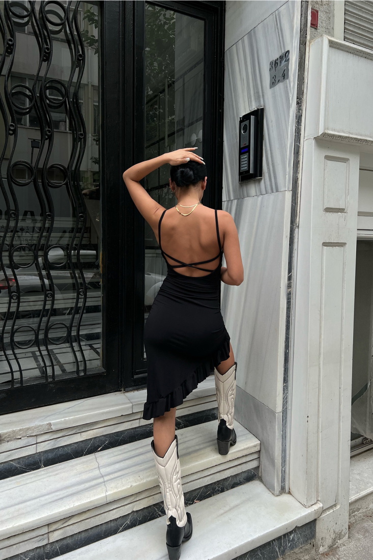 Black Back Detail Dress ATE6979 - EYYO