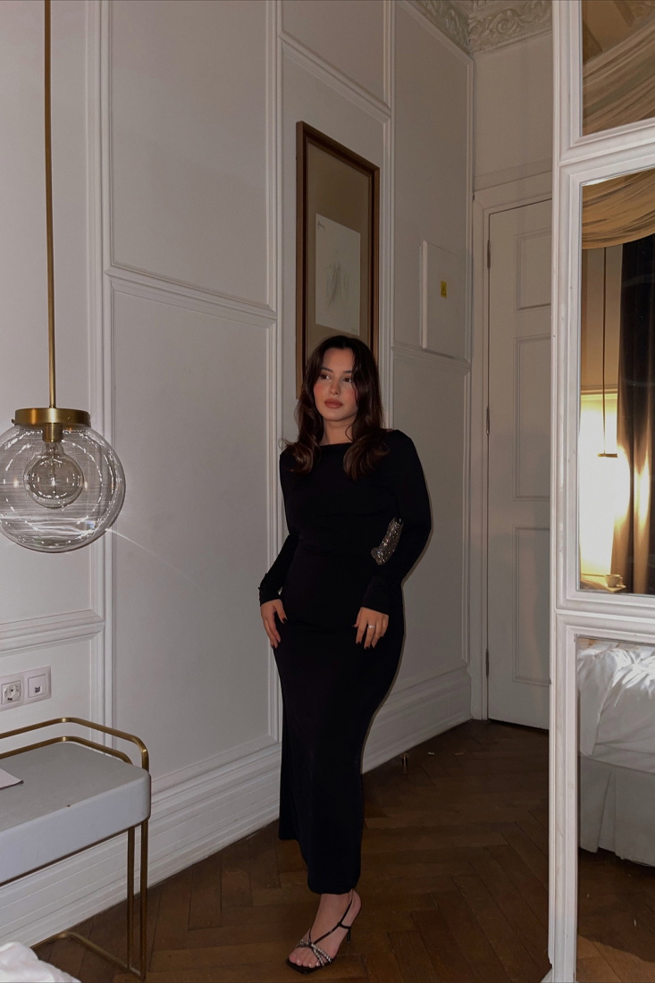 Black Back Detail Long Dress ATE3005 - EYYO