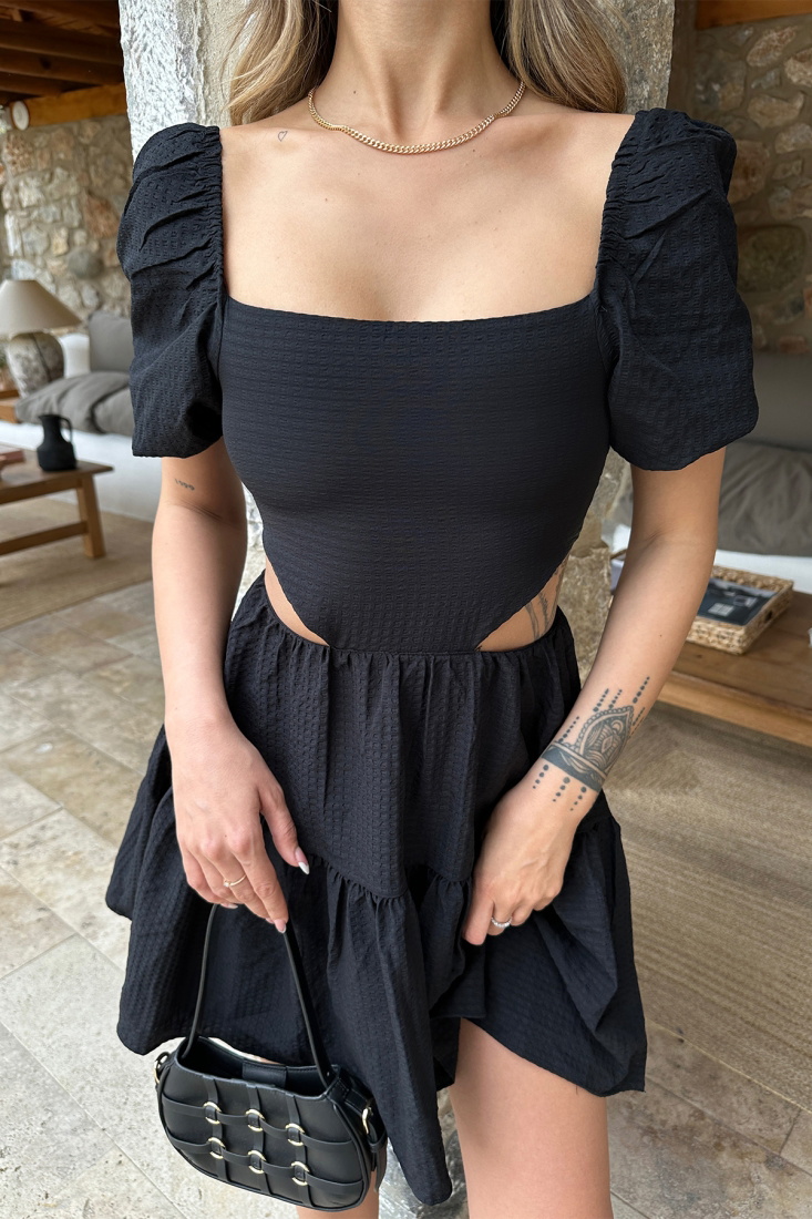 Black Back Detail Mini Dress ATE6376 - EYYO