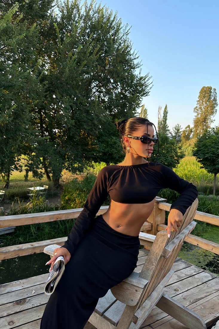 Black Back Detail Set With Skirt ATE1814 - EYYO ATELIER