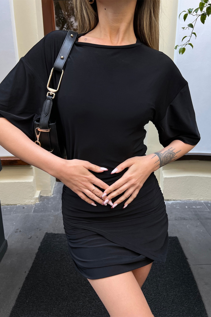 Black Basic Asymmetrical Dress ATE5319 - EYYO