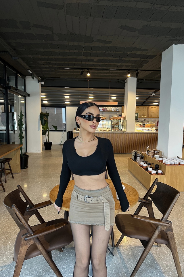 Black Basic Crop Top ATE4332 - 1