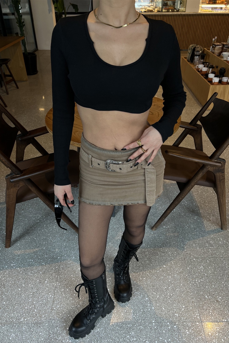 Black Basic Crop Top ATE4332 - DEPPOT