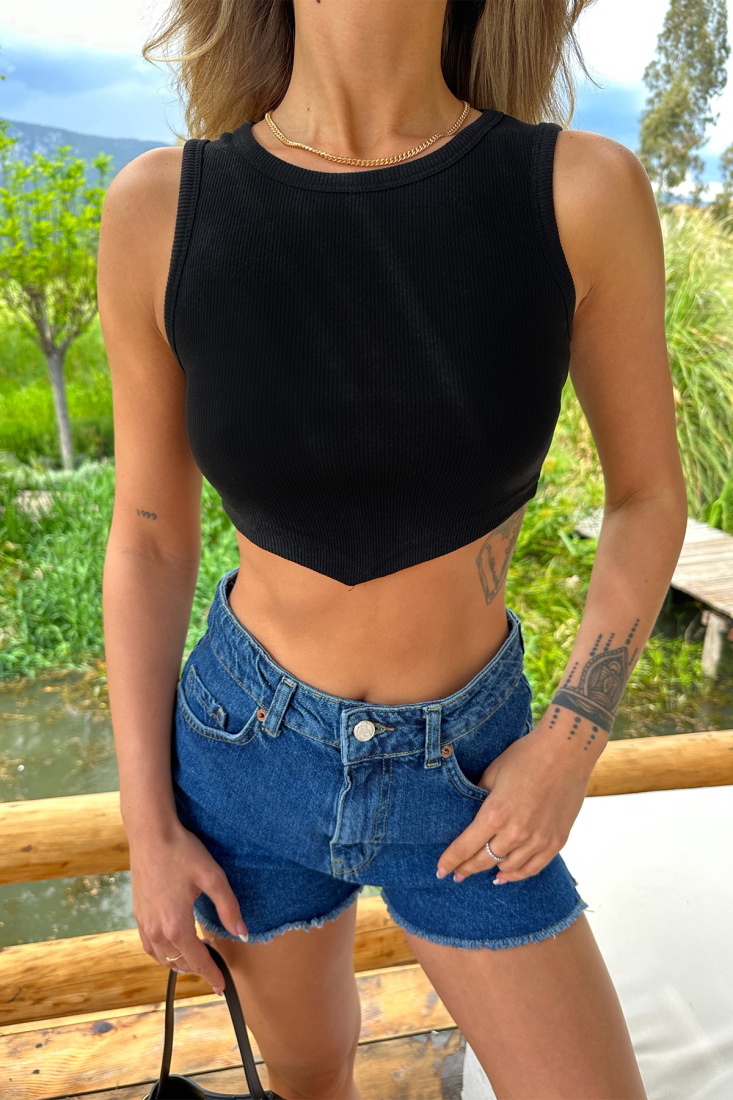 Black Basic Crop Top ATE6454 - KENZA