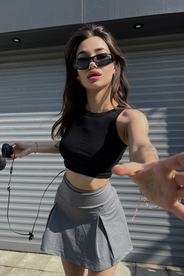 Black Basic Crop Top ATE6494 - gecce