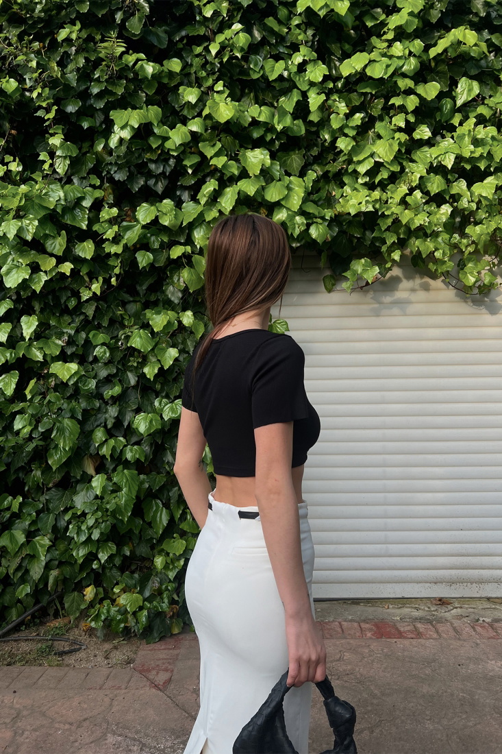 Black Button Detail Crop Top ATE6421 - gecce