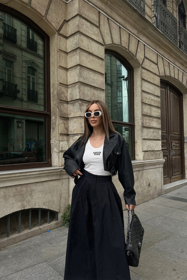 Black Button Detail Long Skirt ATE5309 - 3
