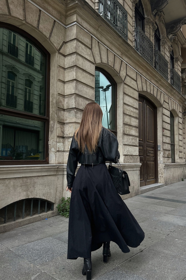 Black Button Detail Long Skirt ATE5309 - 4