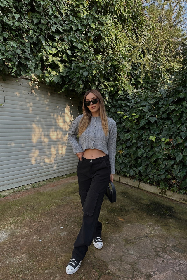 Black Cargo Pocket Pants ATE4330 
