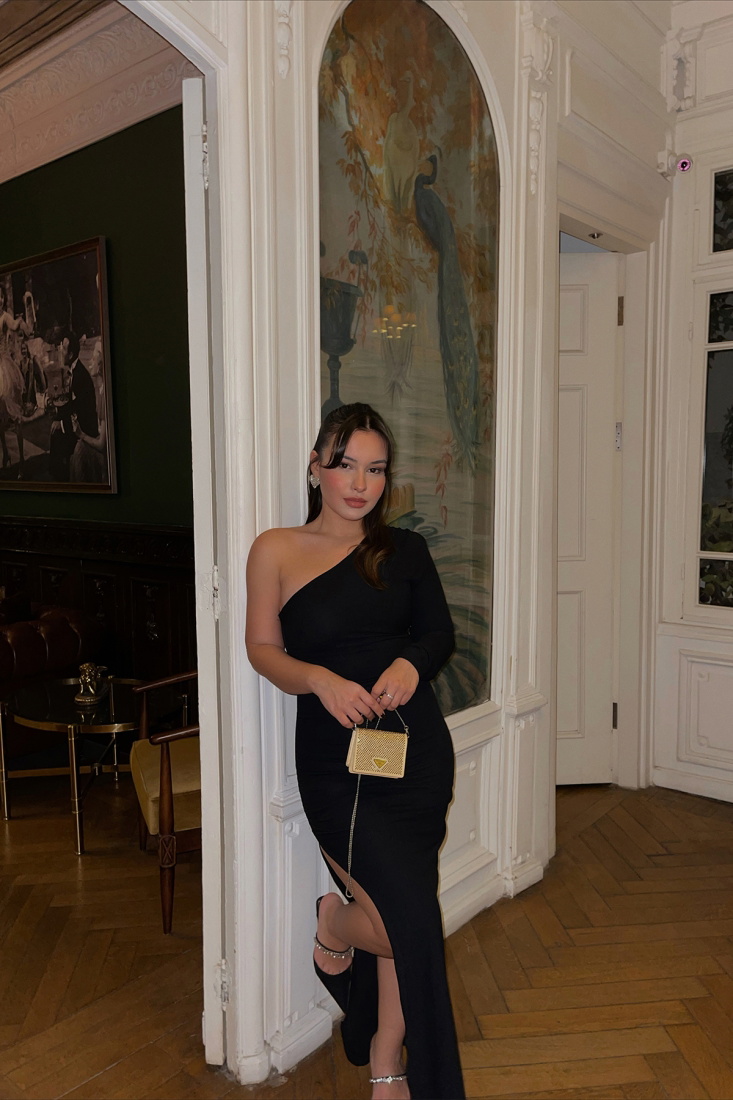 Black Deep Slit Long Dress ATE3114 - EYYO