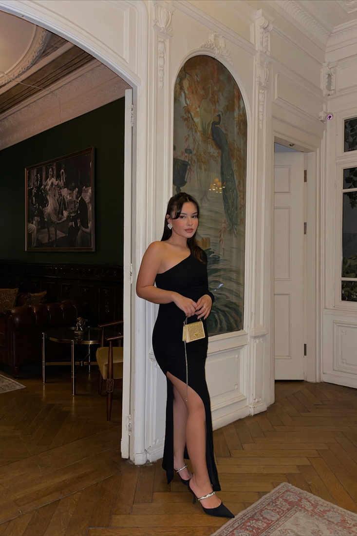 Black Deep Slit Long Dress ATE3114 - EYYO