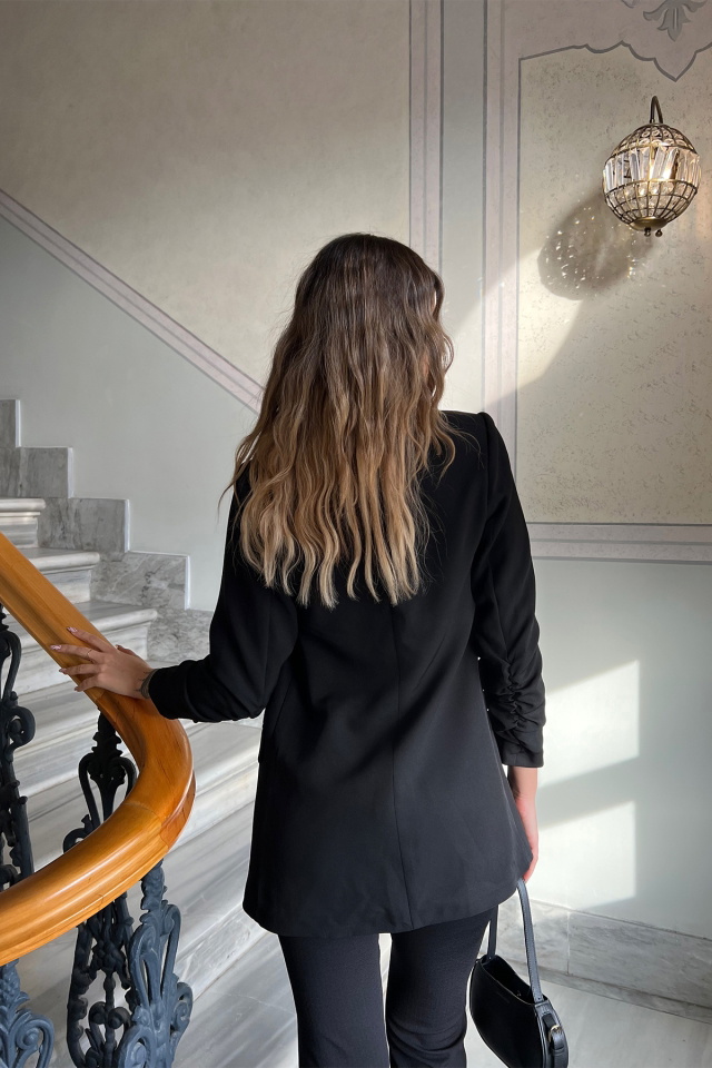 Black Double Breasted Collar Blazer Jacket ATE4354 - 5